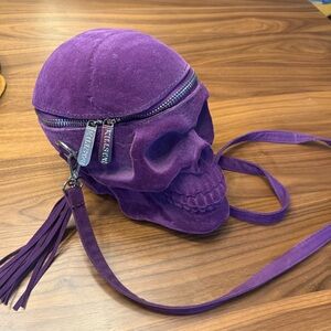 KILLSTAR Grave Digger Skull Purse  Purple Velvet